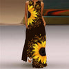 Vintage Print V-Neck Sleeveless Maxi Sundress – Elegant Long Summer Dress for Women