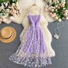 Daisy Mesh Midi Dress - Korean Style Spaghetti Strap Two-Layer Summer Beach Party Dress