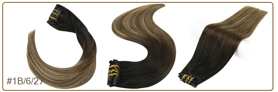 Full Shine Ombre Blonde Remy Clip-In Hair Extensions — 8-Piece Set, 16–22 in (40–56 cm) Seamless PU Weft