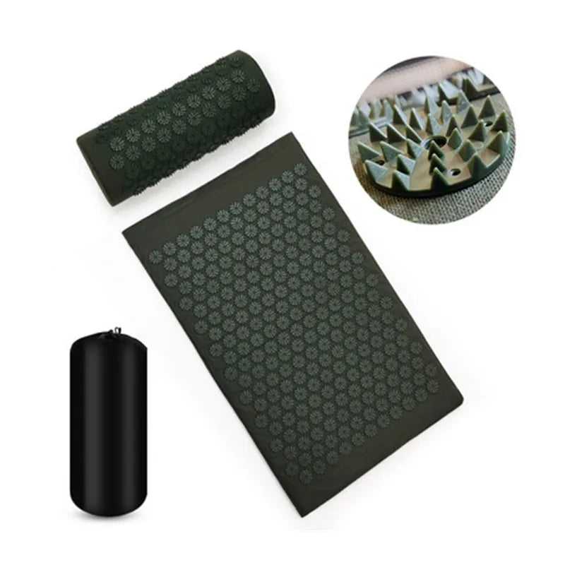 Acupressure Massage Mat & Pillow Set 66 x 42 x 2 cm (26 x 16.5 x 0.8 in) – Spike Yoga & Pilates Cushion for Back Pain Relief Kuznetsov Applicator