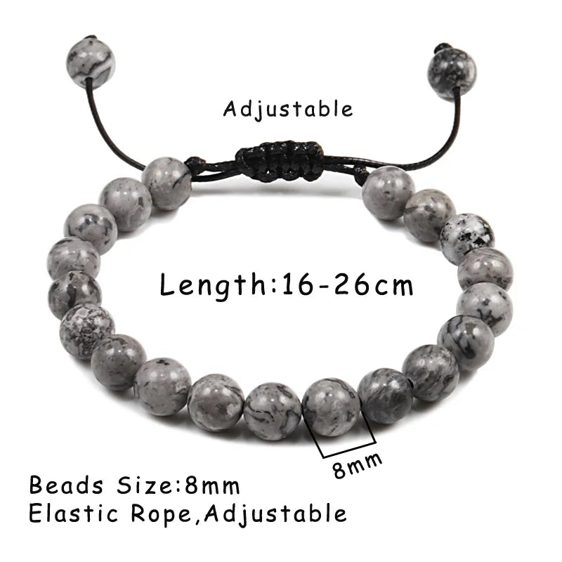 8mm Tiger Eye & Lava Stone Adjustable Braided Bracelet — Unisex Beaded Yoga Healing Energy Bracelet