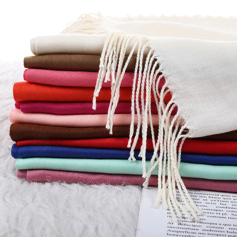 Cashmere-Feel Polyester Pashmina Shawl Scarf 70 x 200 cm (27.6 x 78.7 in) – Soft Tassel Wrap for Women & Men, 43 Colors