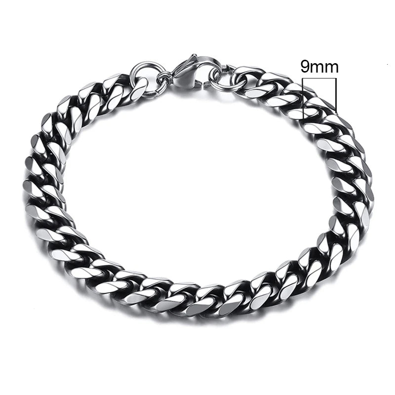 Stainless Steel Cuban (Miami Curb) Bracelet — Chunky 3–11mm Width | 7.1/8.3/9.1 in (18/21/23 cm) Unisex