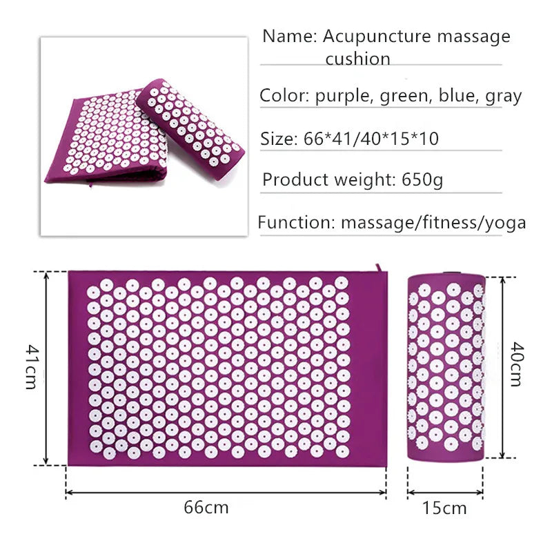 Acupressure Massage Mat & Pillow Set 66 x 42 x 2 cm (26 x 16.5 x 0.8 in) – Spike Yoga & Pilates Cushion for Back Pain Relief Kuznetsov Applicator