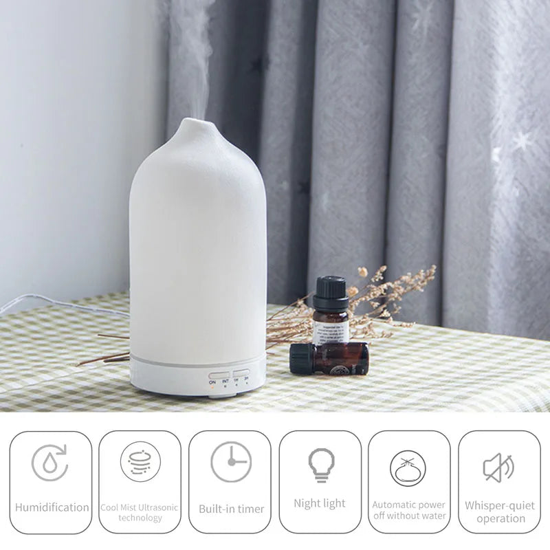 Ceramic Ultrasonic Aromatherapy Diffuser - Cool Mist Humidifier with Timer, Night Light & Auto-Off