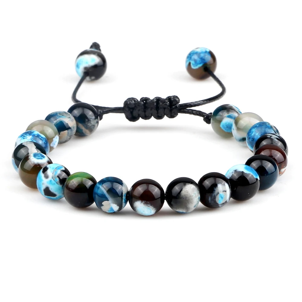 8mm Tiger Eye & Lava Stone Adjustable Braided Bracelet — Unisex Beaded Yoga Healing Energy Bracelet