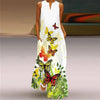 Vintage Print V-Neck Sleeveless Maxi Sundress – Elegant Long Summer Dress for Women