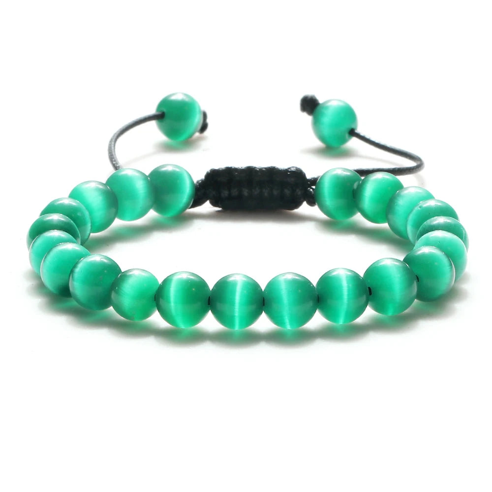 8mm Tiger Eye & Lava Stone Adjustable Braided Bracelet — Unisex Beaded Yoga Healing Energy Bracelet