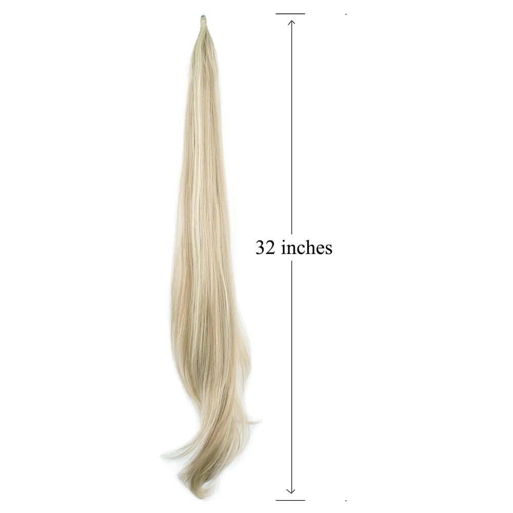 Soowee 32in (81 cm) Long Layered Clip-In Ponytail Extension, Blonde Heat-Resistant Synthetic Hairpiece