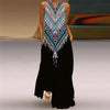 Vintage Print V-Neck Sleeveless Maxi Sundress – Elegant Long Summer Dress for Women