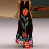 Vintage Print V-Neck Sleeveless Maxi Sundress – Elegant Long Summer Dress for Women