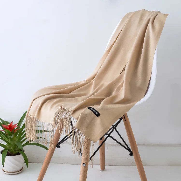 Cashmere-Feel Polyester Pashmina Shawl Scarf 70 x 200 cm (27.6 x 78.7 in) – Soft Tassel Wrap for Women & Men, 43 Colors