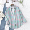 YEOIN Women's Flannel Plaid Shirt - Loose Casual Cotton-Blend Long Sleeve Blouse