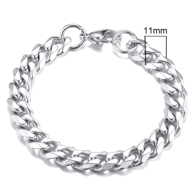 Stainless Steel Cuban (Miami Curb) Bracelet — Chunky 3–11mm Width | 7.1/8.3/9.1 in (18/21/23 cm) Unisex