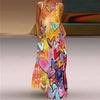 Vintage Print V-Neck Sleeveless Maxi Sundress – Elegant Long Summer Dress for Women
