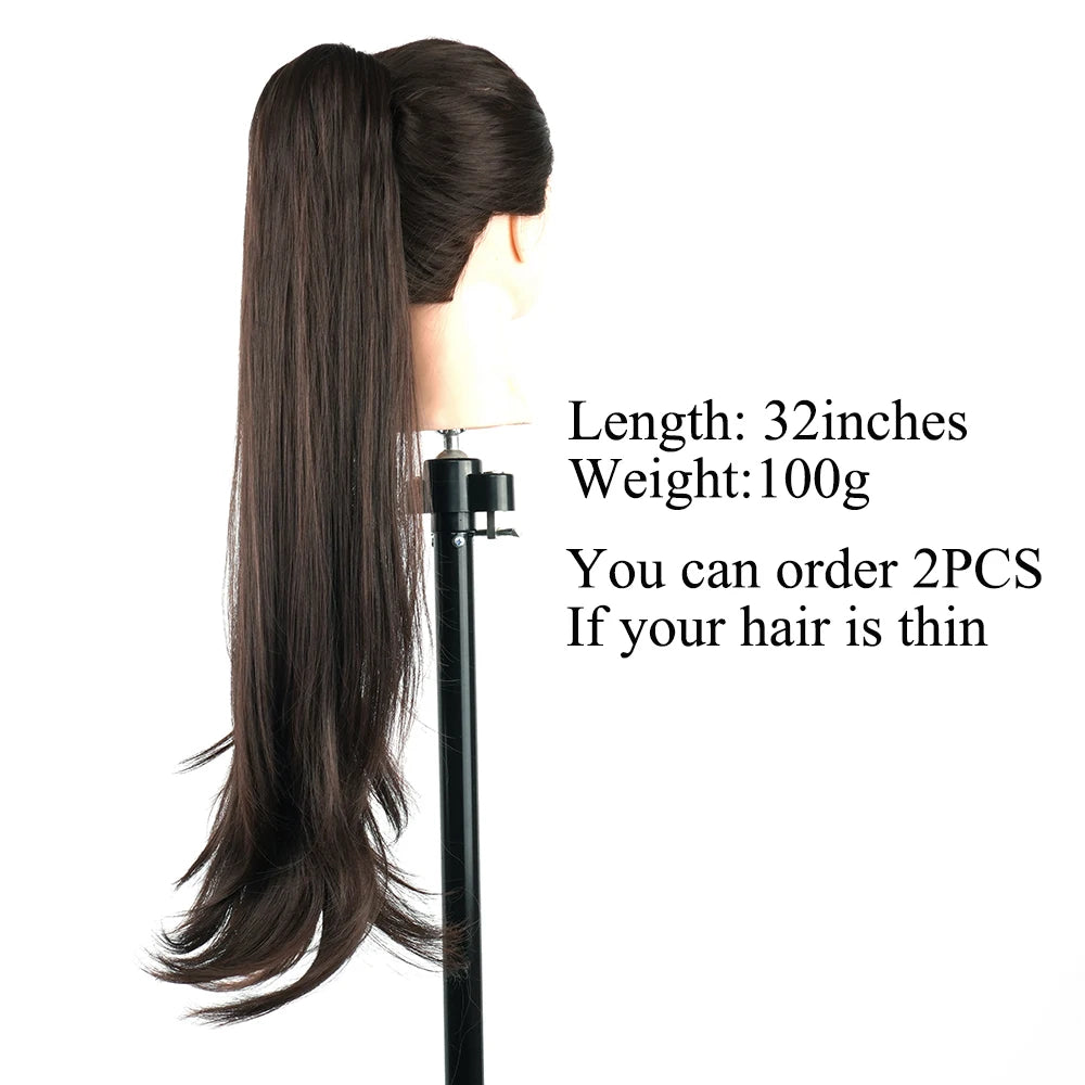 Soowee 32in (81 cm) Long Layered Clip-In Ponytail Extension, Blonde Heat-Resistant Synthetic Hairpiece