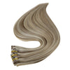 Full Shine Ombre Blonde Remy Clip-In Hair Extensions — 8-Piece Set, 16–22 in (40–56 cm) Seamless PU Weft