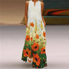 Vintage Print V-Neck Sleeveless Maxi Sundress – Elegant Long Summer Dress for Women