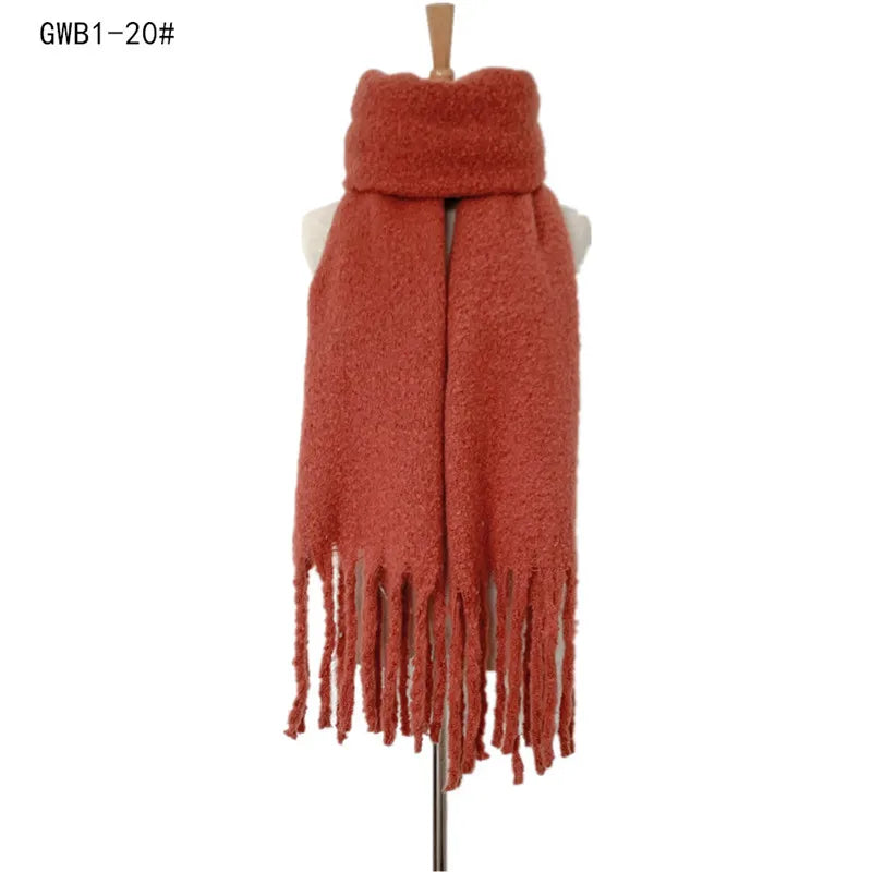Luxury Cashmere-Blend Winter Scarf for Women – Thick Warm Shawl with Tassels, Soft Fluffy Solid & Plaid