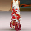 Vintage Print V-Neck Sleeveless Maxi Sundress – Elegant Long Summer Dress for Women