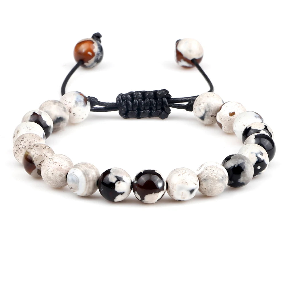 8mm Tiger Eye & Lava Stone Adjustable Braided Bracelet — Unisex Beaded Yoga Healing Energy Bracelet