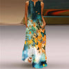 Vintage Print V-Neck Sleeveless Maxi Sundress – Elegant Long Summer Dress for Women