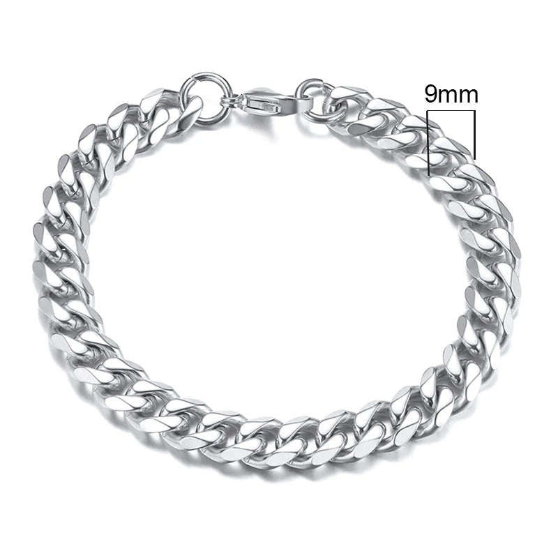Stainless Steel Cuban (Miami Curb) Bracelet — Chunky 3–11mm Width | 7.1/8.3/9.1 in (18/21/23 cm) Unisex