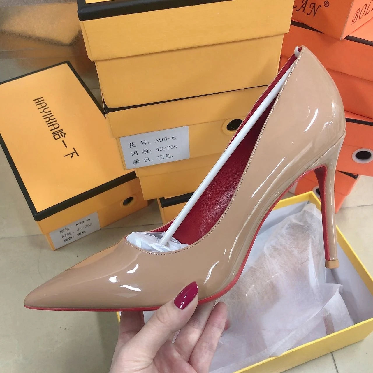 Fonleader Nude Patent Leather D'Orsay Pumps Stiletto Heels (6/8/10 cm | 2.4/3.1/3.9 in) EU 31–43