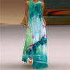 Vintage Print V-Neck Sleeveless Maxi Sundress – Elegant Long Summer Dress for Women