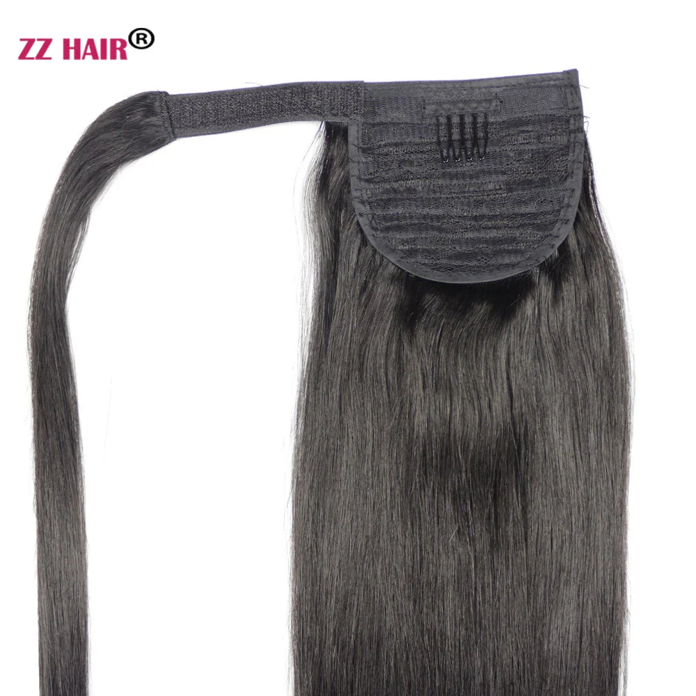 ZZHAIR 100% Human Remy Clip-In Wrap-Around Ponytail 16-26 in (40-66 cm) 140g Machine-Made Straight