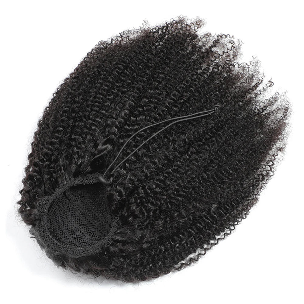 Afro Kinky Curly Clip-In Drawstring Ponytail - Brazilian Remy Human Hair Extensions, 100g