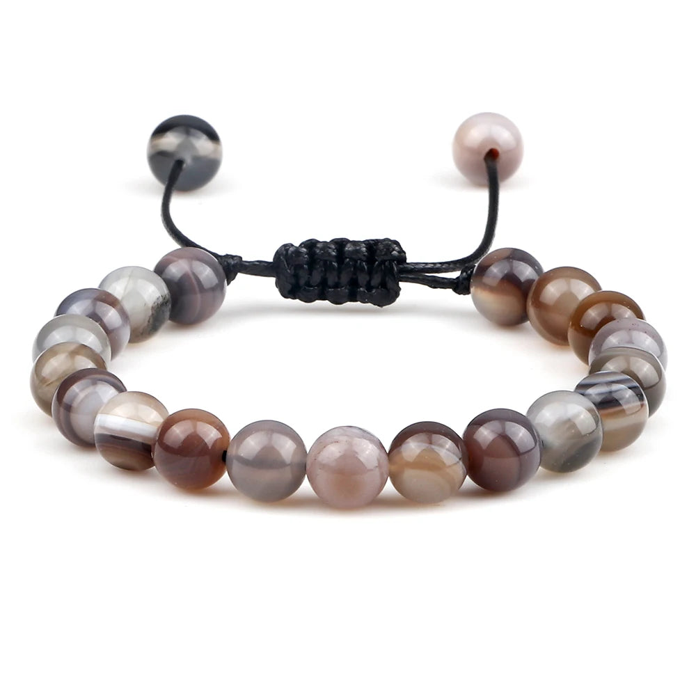 8mm Tiger Eye & Lava Stone Adjustable Braided Bracelet — Unisex Beaded Yoga Healing Energy Bracelet