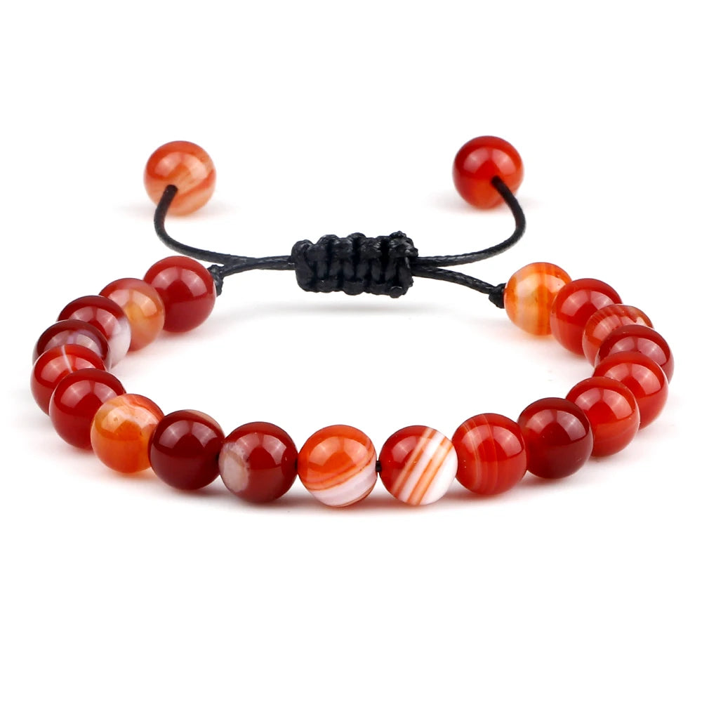 8mm Tiger Eye & Lava Stone Adjustable Braided Bracelet — Unisex Beaded Yoga Healing Energy Bracelet