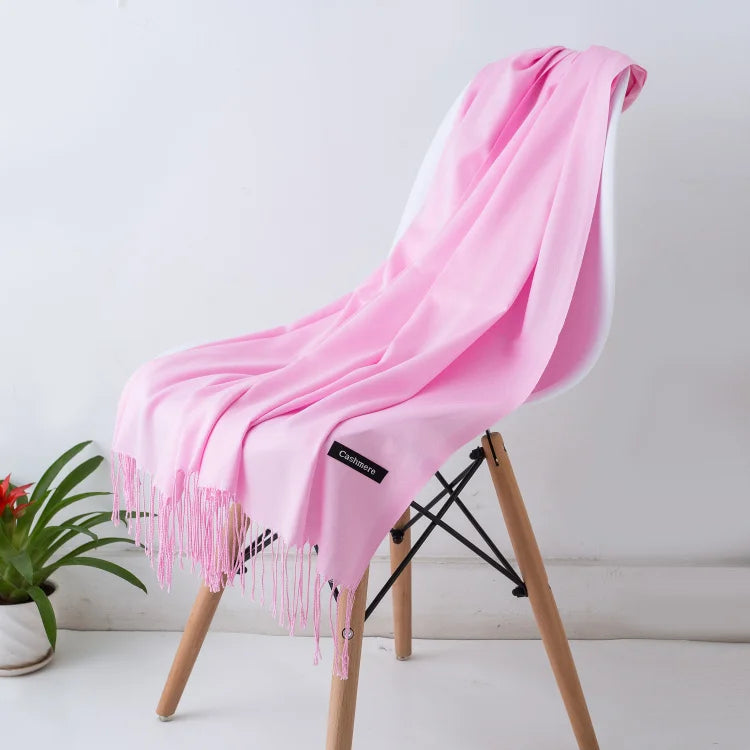 Cashmere-Feel Polyester Pashmina Shawl Scarf 70 x 200 cm (27.6 x 78.7 in) – Soft Tassel Wrap for Women & Men, 43 Colors