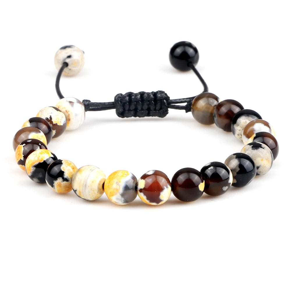 8mm Tiger Eye & Lava Stone Adjustable Braided Bracelet — Unisex Beaded Yoga Healing Energy Bracelet