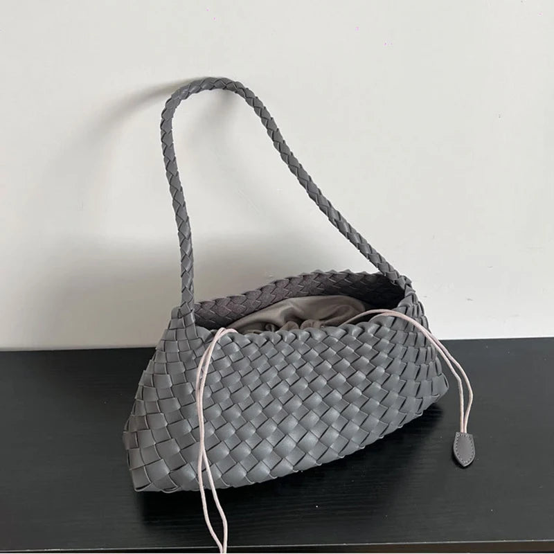 PU Hand-Woven Women's Bucket Shoulder Bag Vegetable Basket Sailboat Style Casual Vacation Handbag