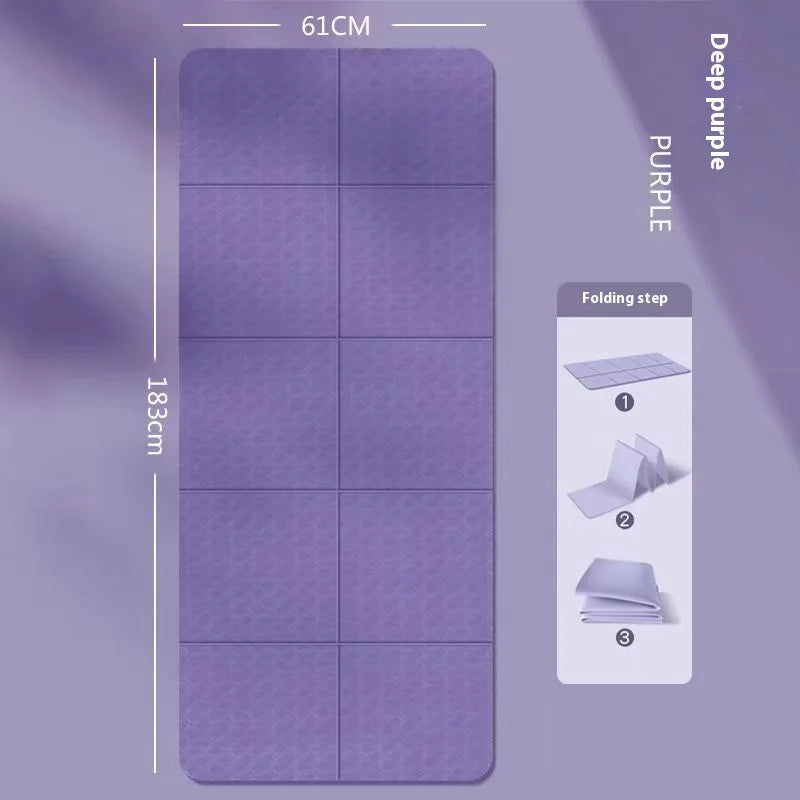 Foldable TPE Yoga Mat 72 x 24 in (183 x 61 cm) 4mm Thick Portable Anti-Slip Fitness & Kids Nap Mat