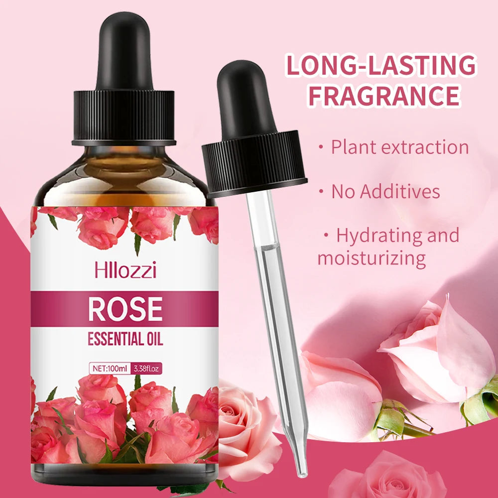 Rose Aromatherapy Essential Oil - Moisturizing Facial & Body Massage Oil with Long-Lasting Fragrance