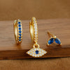 3-Pack 18K Gold Plated Stainless Steel Evil Eye Hoop Earrings with Blue Cubic Zirconia – 20mm (0.79 in) Cartilage Piercing Set for Women