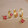 4-Piece Cubic Zirconia Flower Hoop Earrings Set - 18K Gold Plated Stainless Steel, 8 mm (0.31 in) Hoops for Women