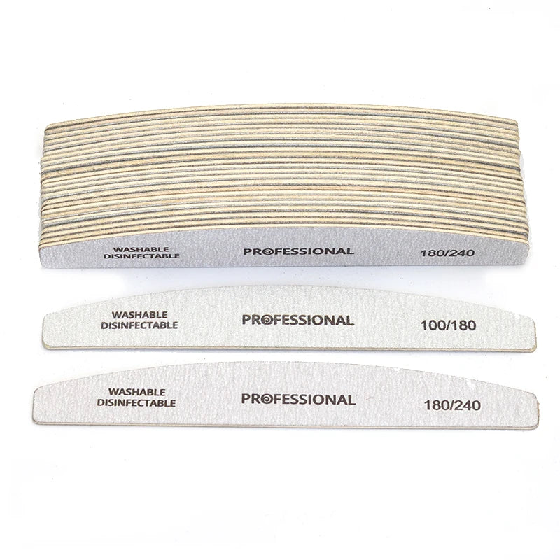 10-Pack Curved Wooden Nail Files – Double-Sided 100/180 and 180/240 Grit Emery Boards for Manicure and Pedicure