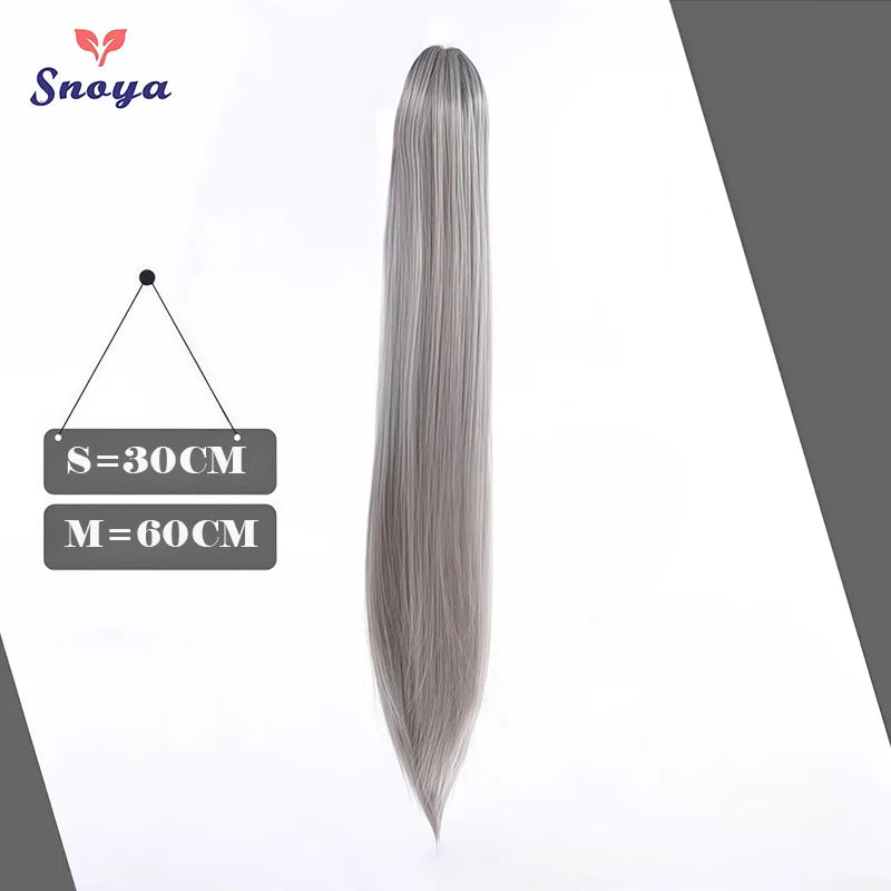 Snoya Clip-In Long Straight Ponytail Extension 60 cm / 30 cm (23.6 in / 11.8 in) Heat-Resistant Synthetic Claw Clip for Cosplay, Red, Purple, Pink, Blue