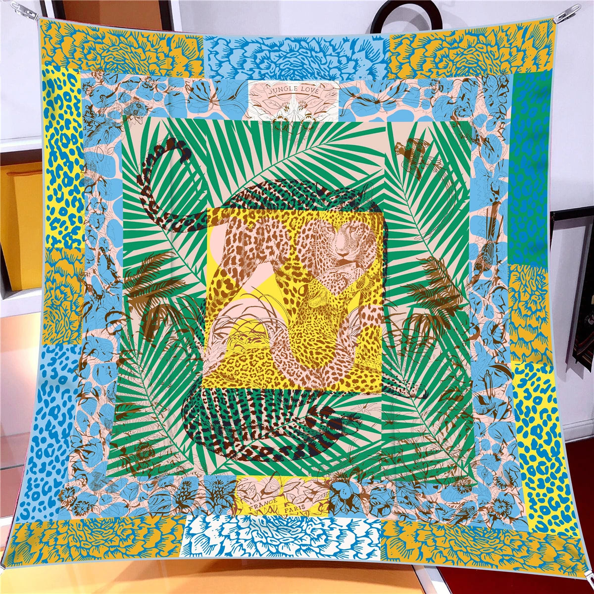 90 x 90 cm (35 in) Checkered Horse Print Twill Silk Square Scarf, Women's Luxury Bandana Shawl Hijab Neckerchief