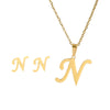 Stainless Steel Alphabet Initial Necklace & Stud Earrings Set – 26 Letter Personalized Jewelry Gift for Women