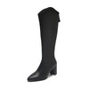Plus Size Knee-High Zipper Boots for Women EU 35–43 (US 5.5–10) PU Pointed Toe Chunky Block Heel Winter Boots