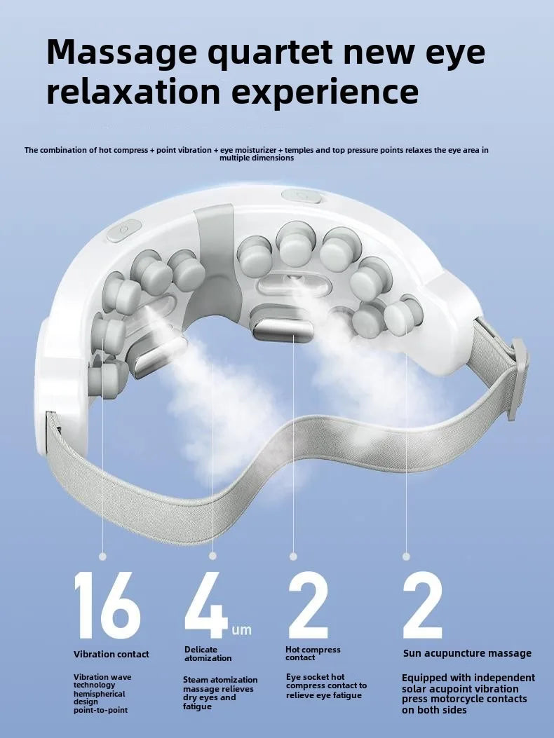 Smart Foldable Atomized Steam Eye Massager with Bone Conduction Bluetooth, Airbag Pressure & Vibration