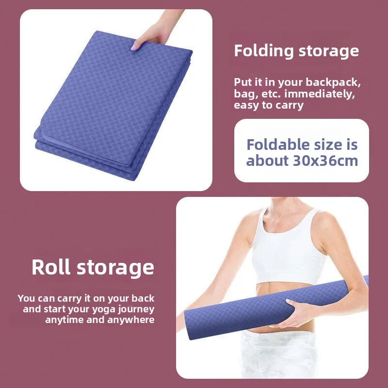 Foldable Yoga Mat Eco Friendly Tpe Folding Travel Fitness Exercise Double Sided Non-Slip For Pilates & Floor Workouts