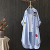 Embroidered Long White Blouse Loose Floral Office Top