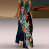Vintage Print Boho Maxi Dress – Sleeveless V-Neck A-Line Beach Sundress with Pockets