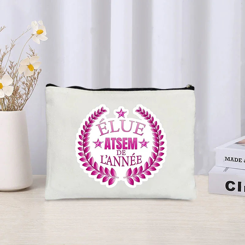 Thank You Makeup Bag Cosmetic Pouch - Merci Teacher Gift Travel Zipper Canvas Pouch (22 x 14 cm / 8.7 x 5.5 in)